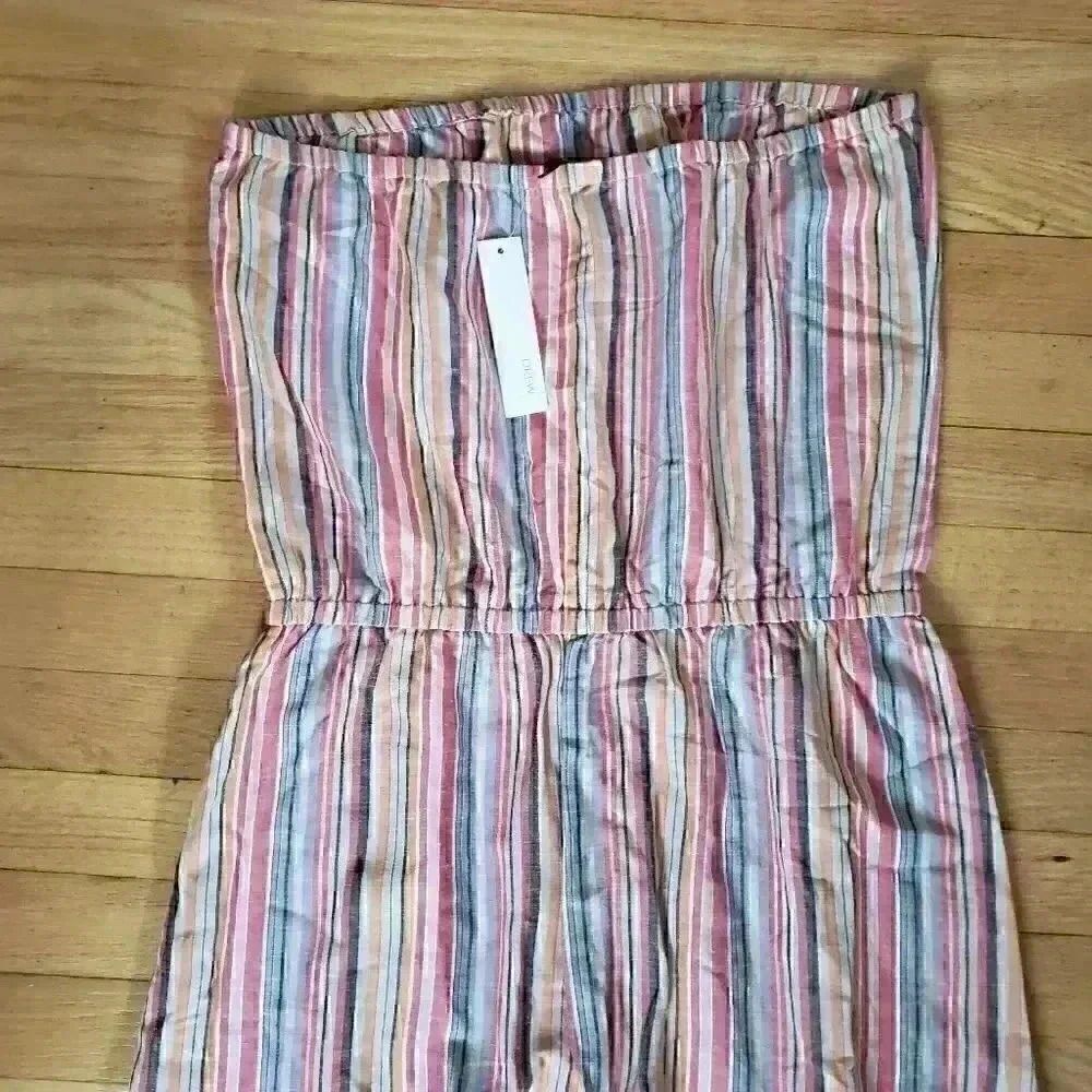 Drew Anthropologie Striped Linen Blend Strapless Bohemian Jumpsuit Size … - Picture 9 of 11